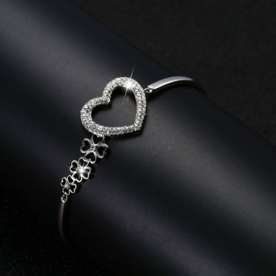 Austria Crystal Heart Bracelet For Women Four Leaf Clover Bangle Bracelet Austria Crystal Heart Bracelet For Women Four Leaf Clover Bangle Bracelet